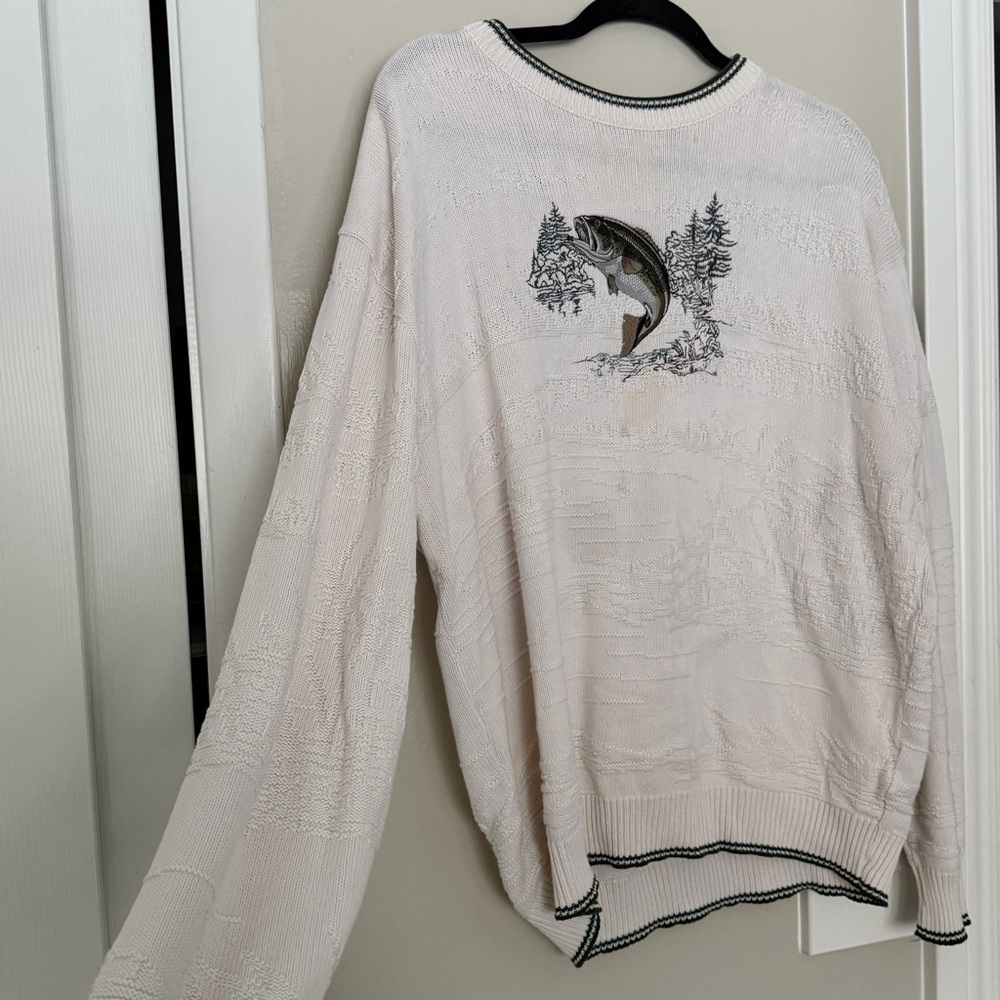 Vintage 90s Shenandoah White Sweater with Green Trim